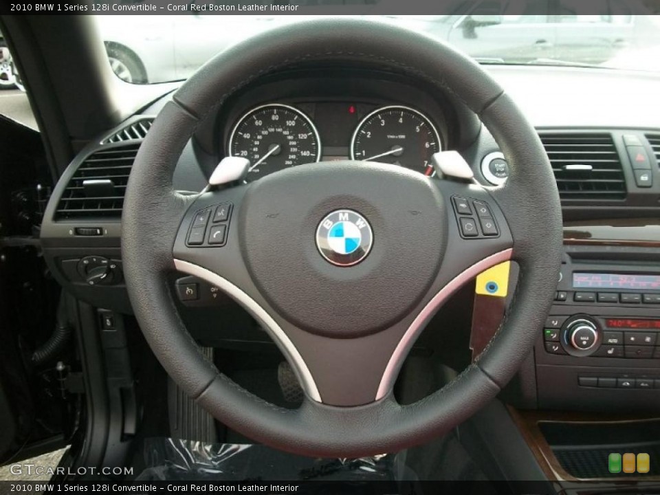 Coral Red Boston Leather Interior Steering Wheel for the 2010 BMW 1 Series 128i Convertible #43628121