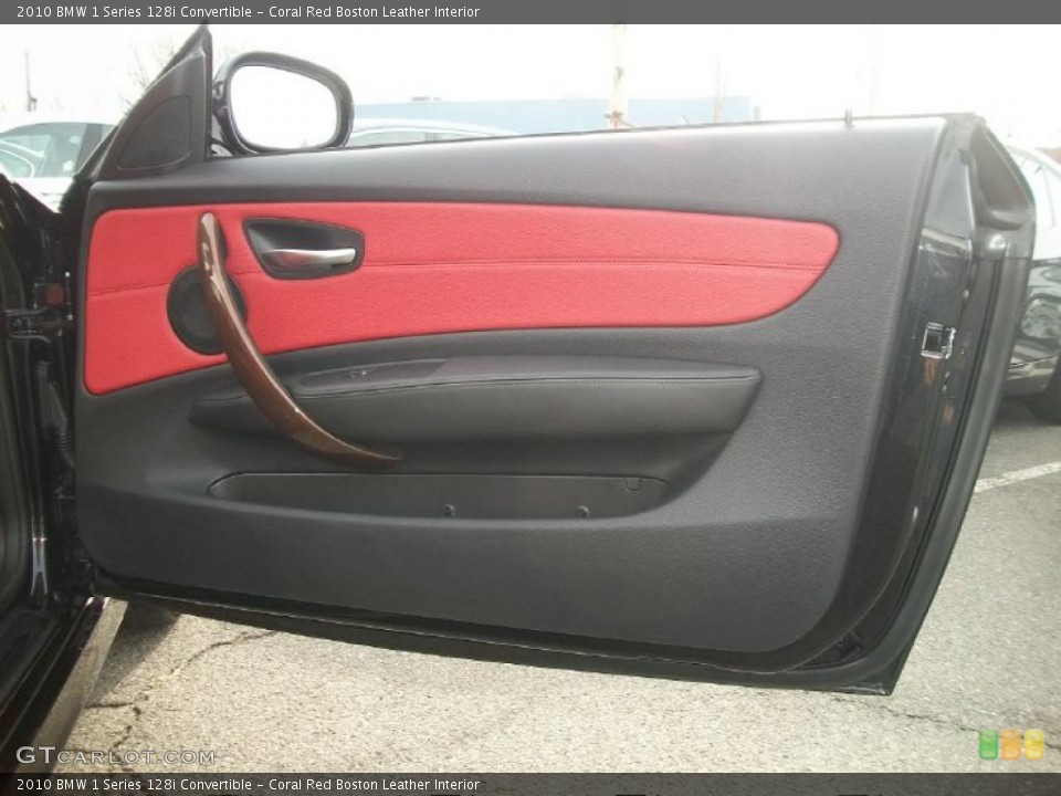 Coral Red Boston Leather Interior Door Panel for the 2010 BMW 1 Series 128i Convertible #43628228