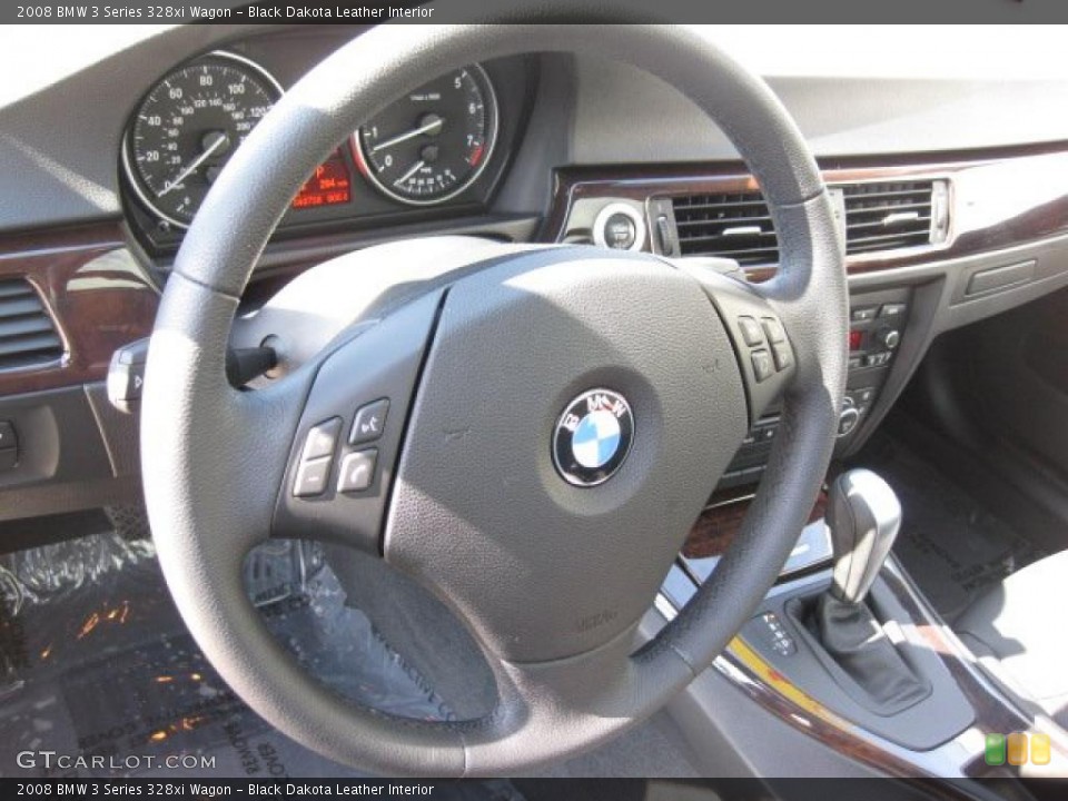 Black Dakota Leather Interior Steering Wheel for the 2008 BMW 3 Series 328xi Wagon #45812389