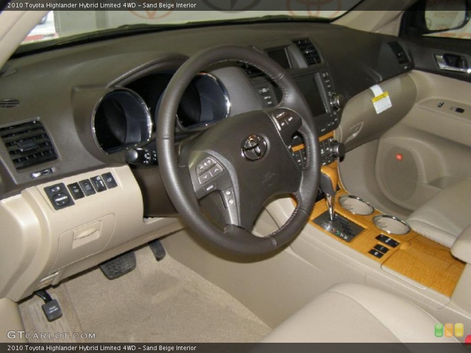 Sand Beige Interior Dashboard for the 2010 Toyota Highlander Hybrid Limited 4WD #45936045