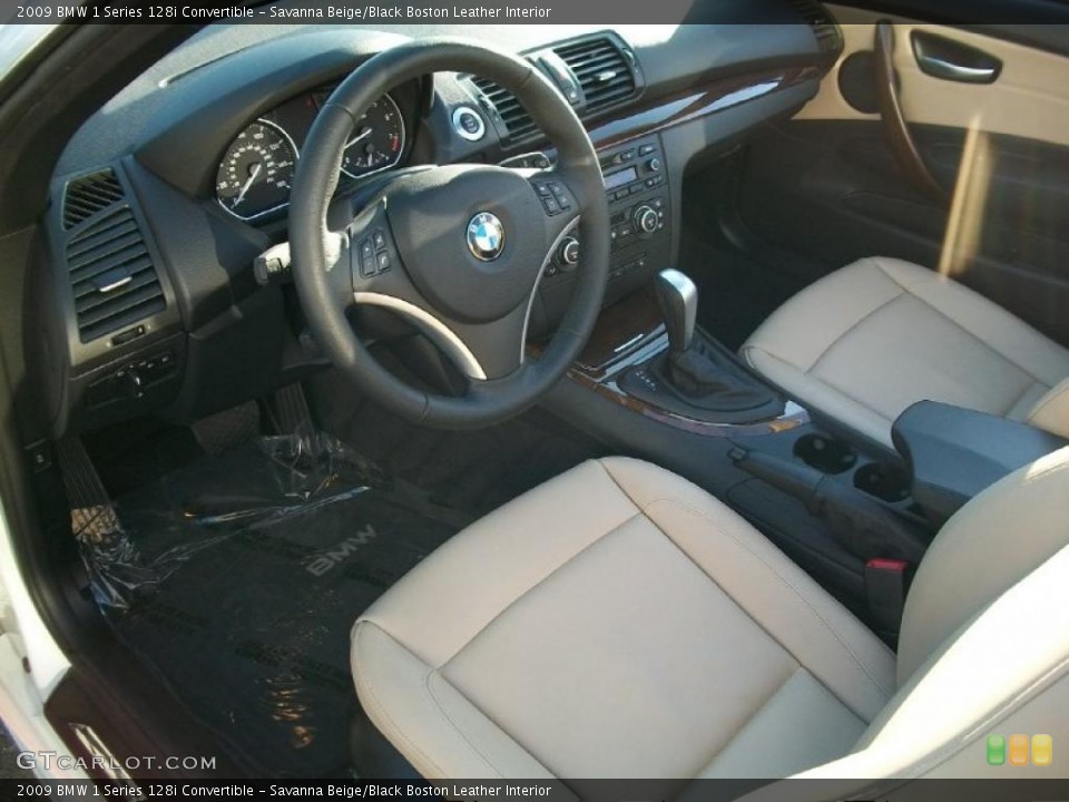 Savanna Beige/Black Boston Leather Interior Prime Interior for the 2009 BMW 1 Series 128i Convertible #46240095