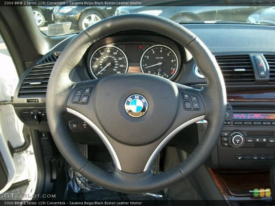 Savanna Beige/Black Boston Leather Interior Steering Wheel for the 2009 BMW 1 Series 128i Convertible #46240137