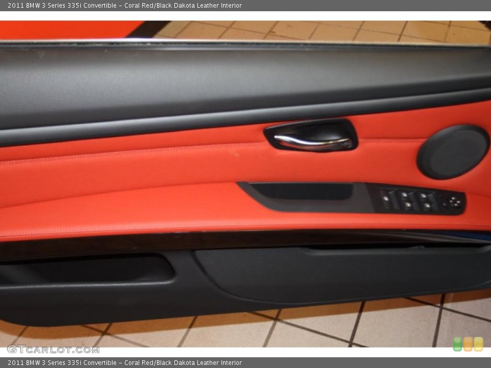Coral Red/Black Dakota Leather Interior Door Panel for the 2011 BMW 3 Series 335i Convertible #46518330