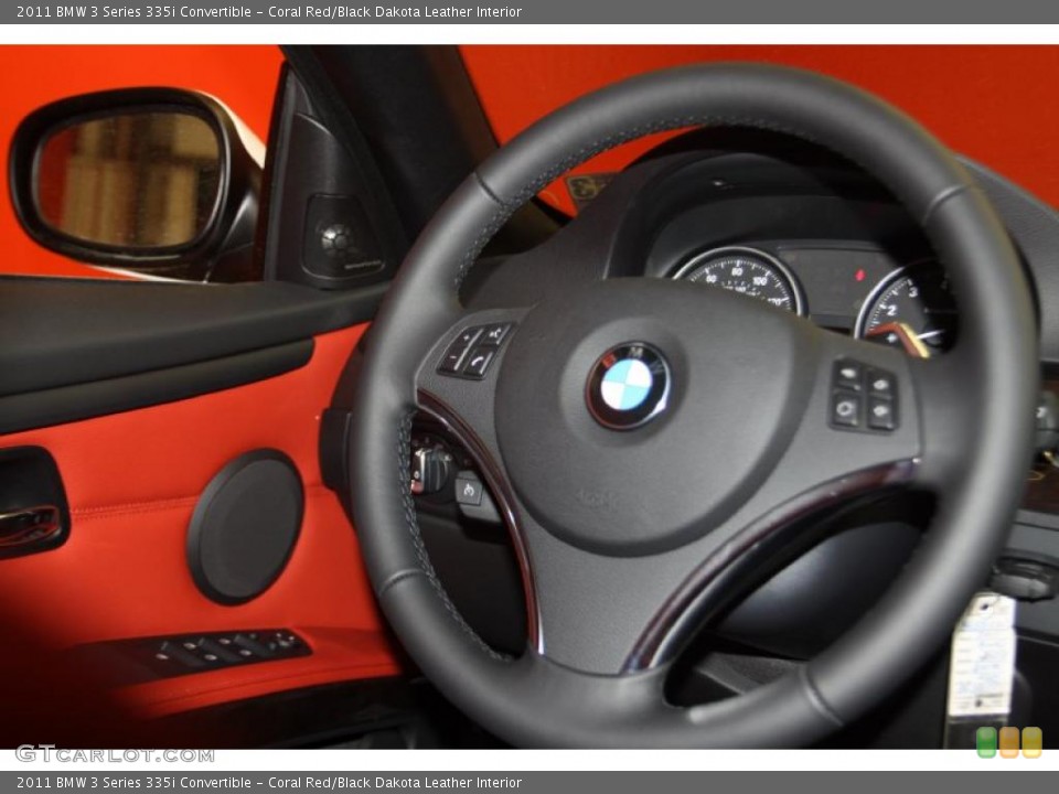 Coral Red/Black Dakota Leather Interior Steering Wheel for the 2011 BMW 3 Series 335i Convertible #46518387