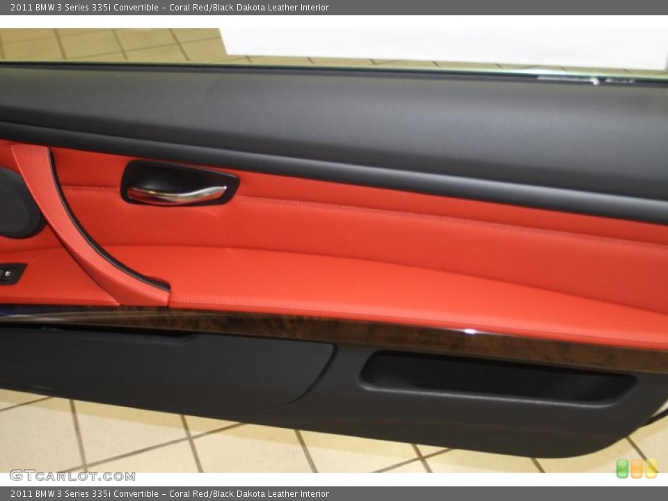 Coral Red/Black Dakota Leather Interior Door Panel for the 2011 BMW 3 Series 335i Convertible #46518447