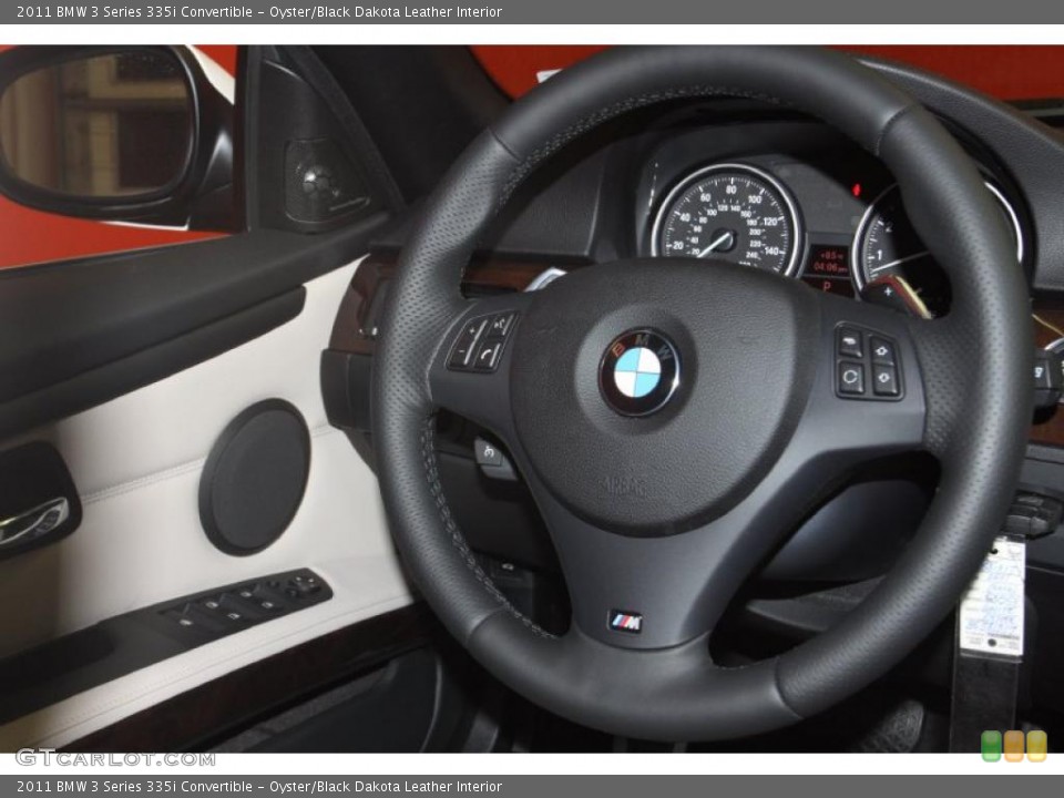 Oyster/Black Dakota Leather Interior Steering Wheel for the 2011 BMW 3 Series 335i Convertible #47059607