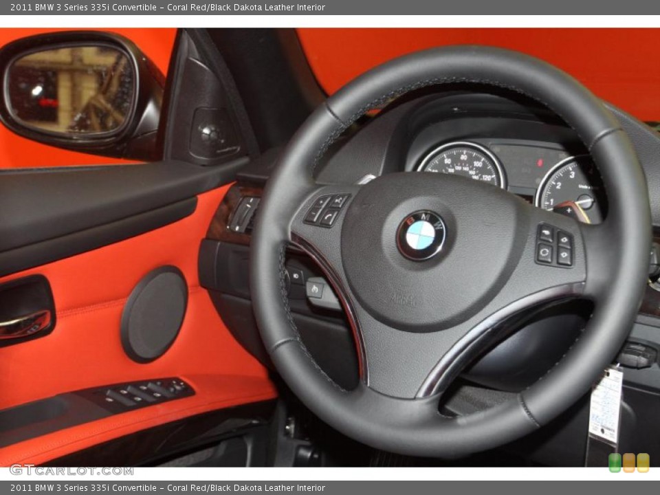 Coral Red/Black Dakota Leather Interior Steering Wheel for the 2011 BMW 3 Series 335i Convertible #47059952