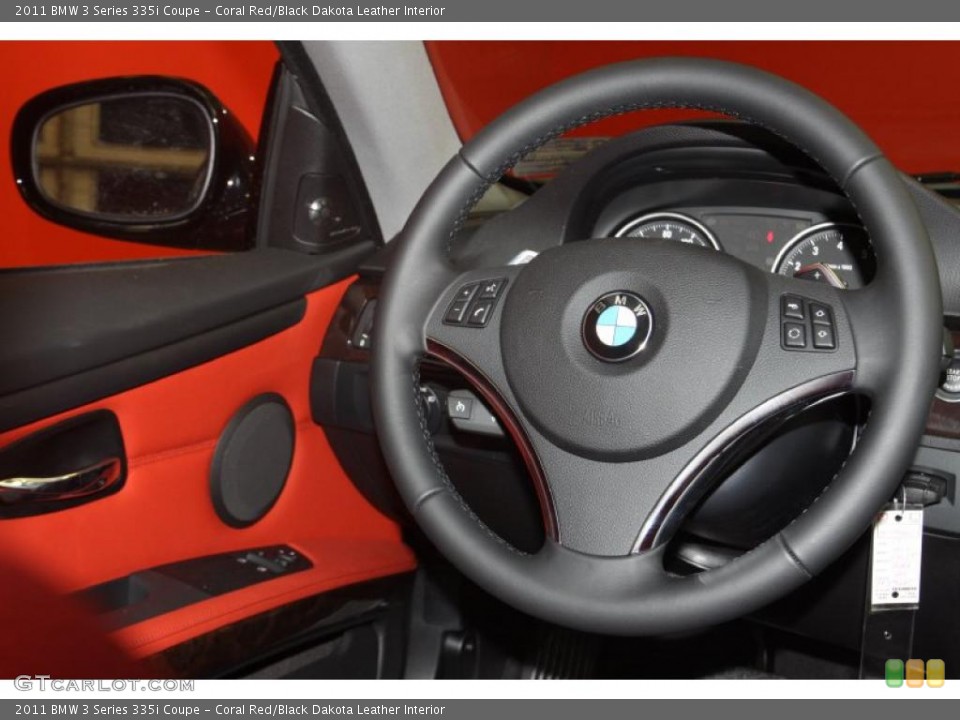 Coral Red/Black Dakota Leather Interior Steering Wheel for the 2011 BMW 3 Series 335i Coupe #47060315
