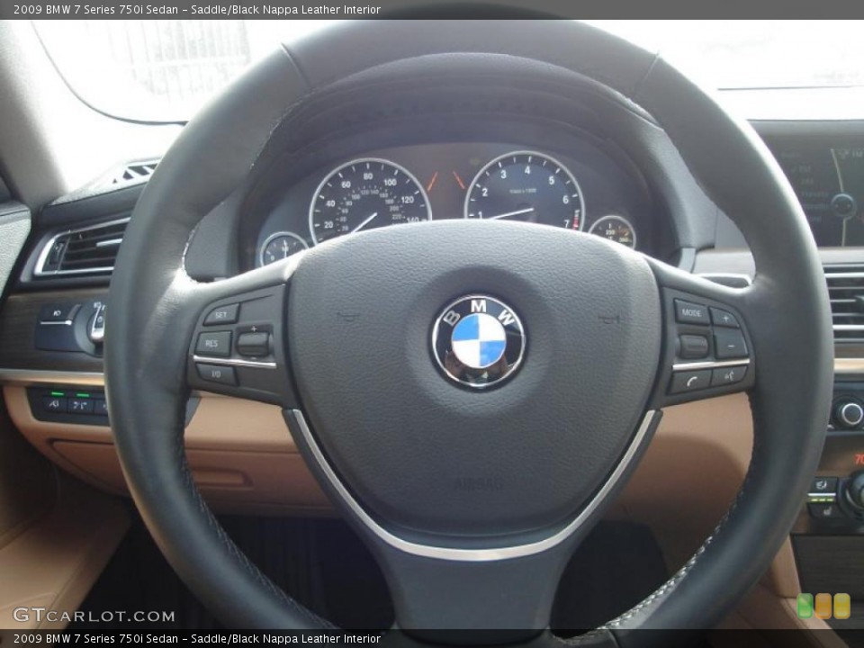Saddle/Black Nappa Leather Interior Steering Wheel for the 2009 BMW 7 Series 750i Sedan #47233115