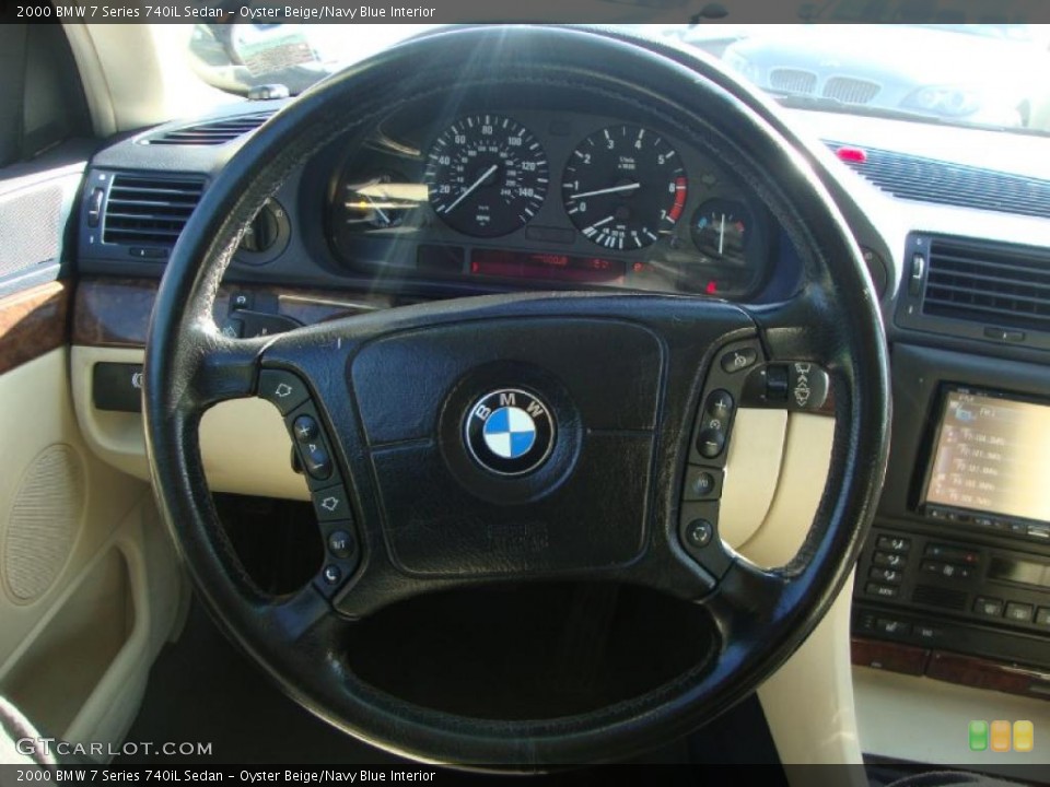Oyster Beige/Navy Blue Interior Steering Wheel for the 2000 BMW 7 Series 740iL Sedan #47310578