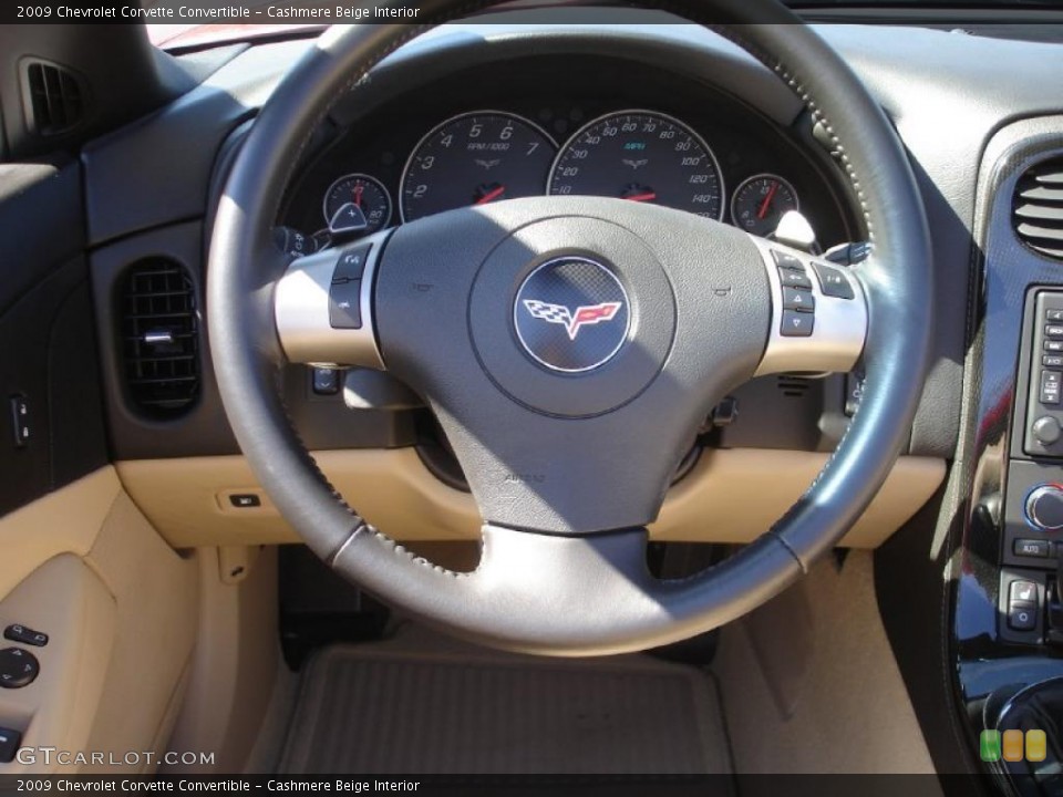Cashmere Beige Interior Steering Wheel for the 2009 Chevrolet Corvette Convertible #47368676