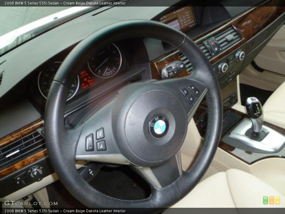 Cream Beige Dakota Leather Interior Steering Wheel for the 2008 BMW 5 Series 535i Sedan #47387813