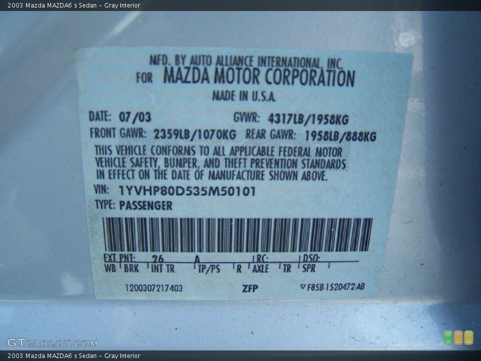 Gray Interior Controls for the 2003 Mazda MAZDA6 s Sedan #47642182