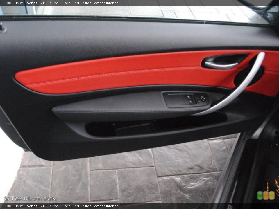 Coral Red Boston Leather Interior Door Panel for the 2009 BMW 1 Series 128i Coupe #47837459