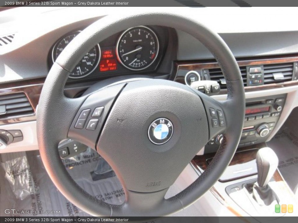 Grey Dakota Leather Interior Steering Wheel for the 2009 BMW 3 Series 328i Sport Wagon #48223229