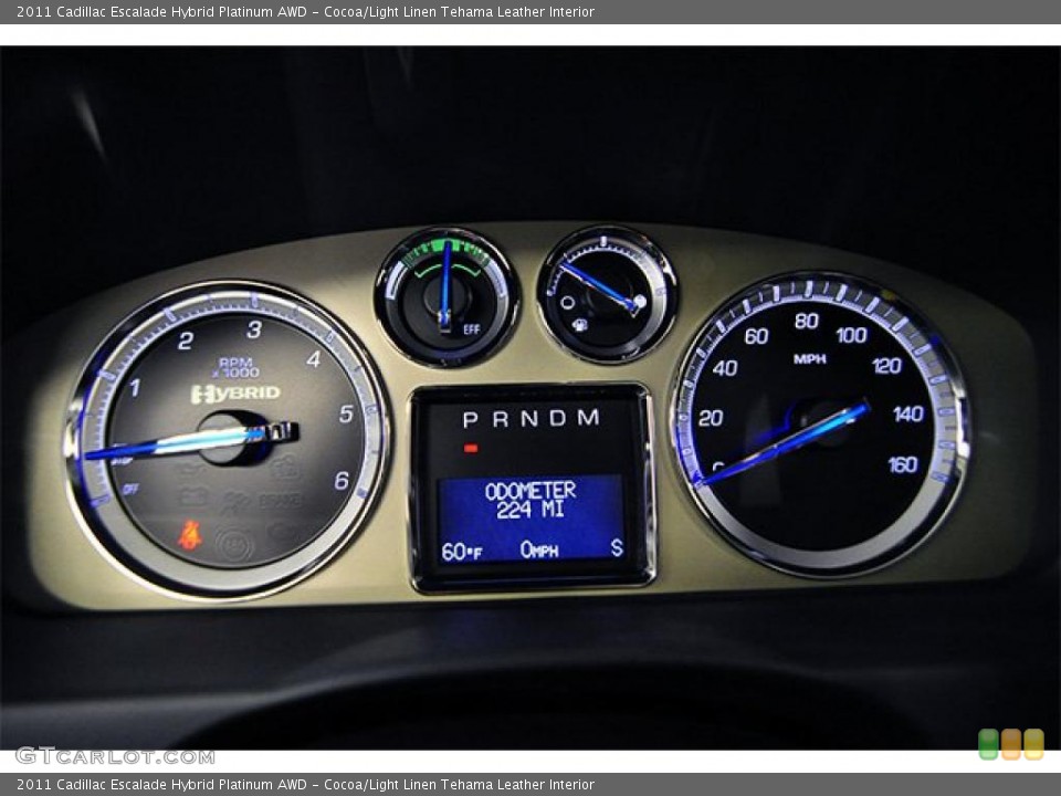 Cocoa/Light Linen Tehama Leather Interior Gauges for the 2011 Cadillac Escalade Hybrid Platinum AWD #48237027