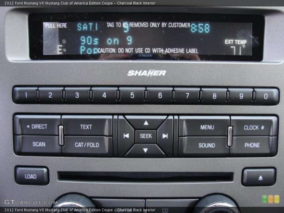 Charcoal Black Interior Controls for the 2012 Ford Mustang V6 Mustang Club of America Edition Coupe #48827352
