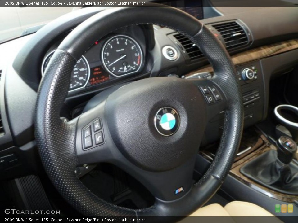 Savanna Beige/Black Boston Leather Interior Steering Wheel for the 2009 BMW 1 Series 135i Coupe #49754008