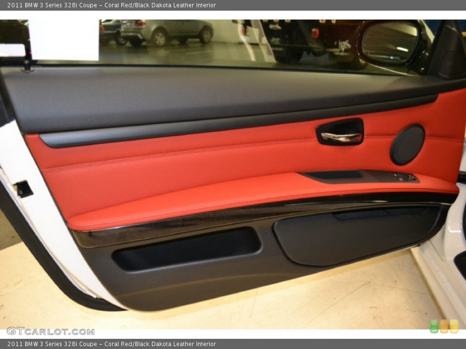 Coral Red/Black Dakota Leather Interior Door Panel for the 2011 BMW 3 Series 328i Coupe #50054773