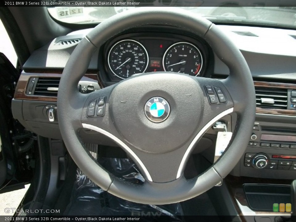Oyster/Black Dakota Leather Interior Steering Wheel for the 2011 BMW 3 Series 328i Convertible #50291325