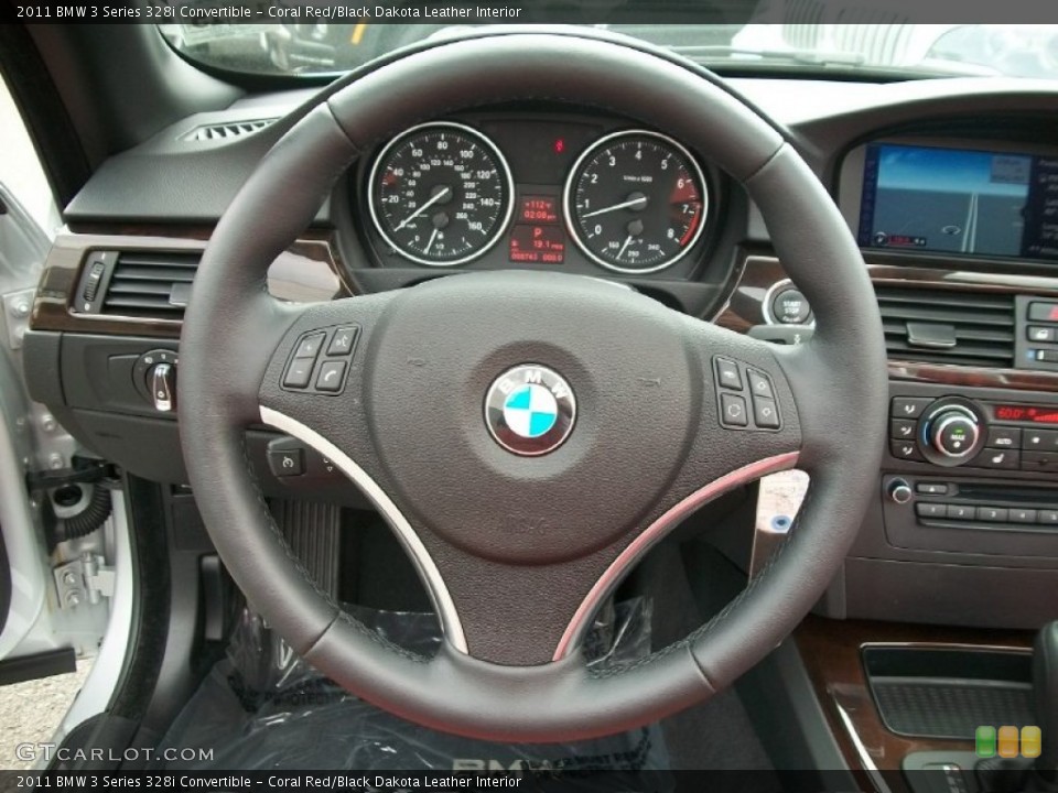 Coral Red/Black Dakota Leather Interior Steering Wheel for the 2011 BMW 3 Series 328i Convertible #50331997