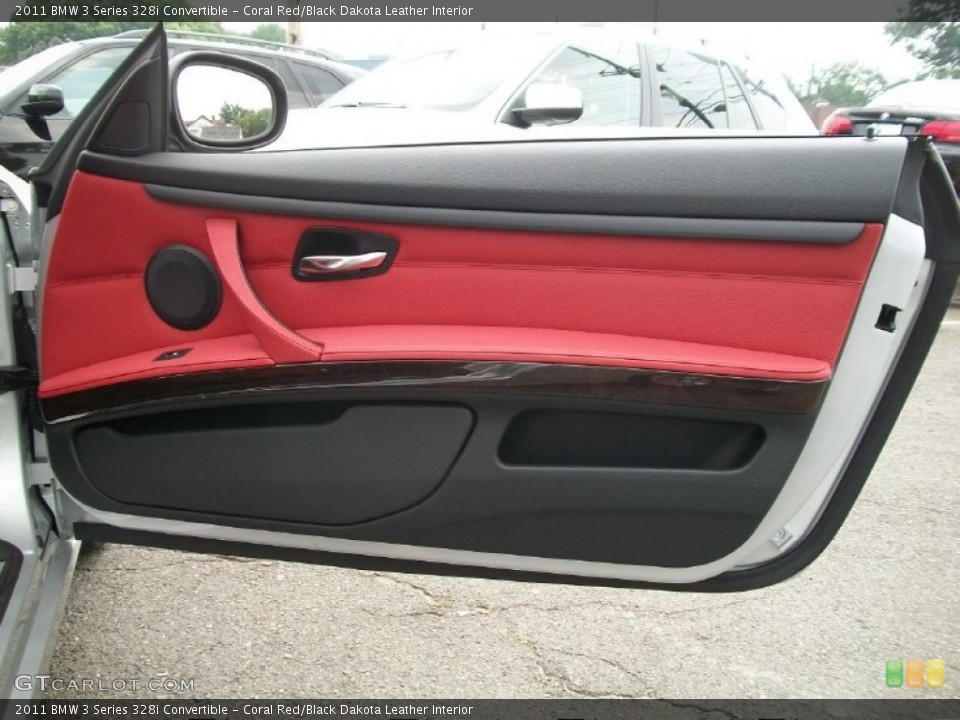 Coral Red/Black Dakota Leather Interior Door Panel for the 2011 BMW 3 Series 328i Convertible #50332119