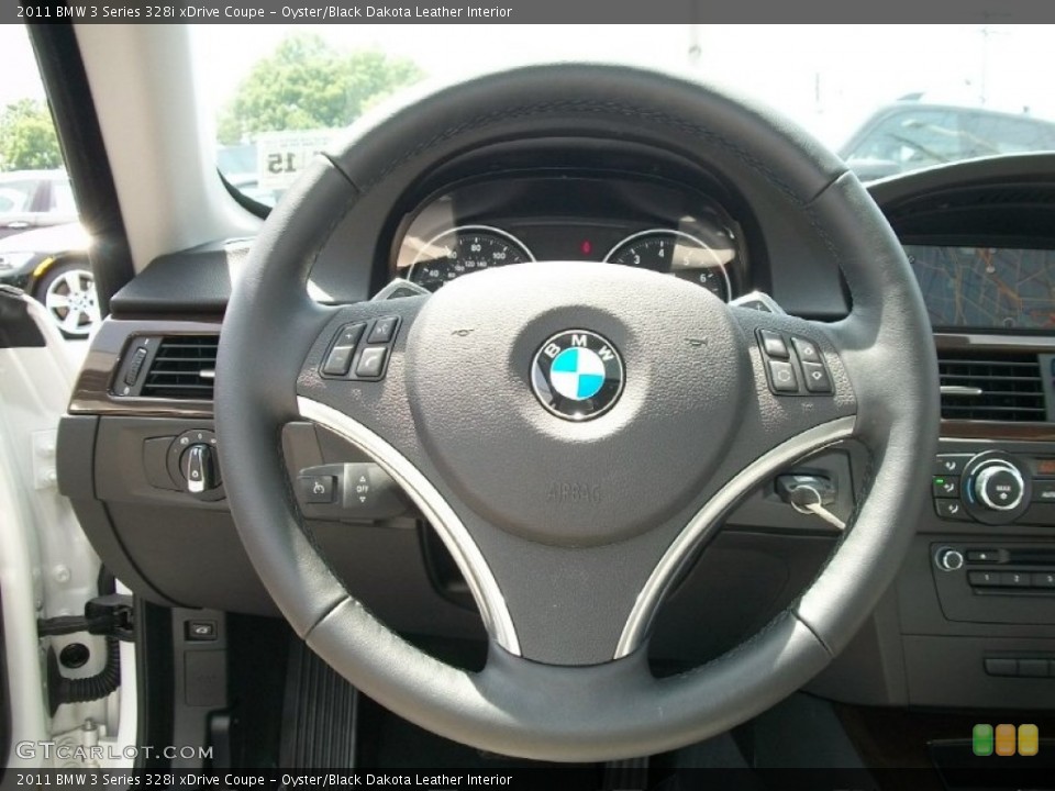 Oyster/Black Dakota Leather Interior Steering Wheel for the 2011 BMW 3 Series 328i xDrive Coupe #50445008