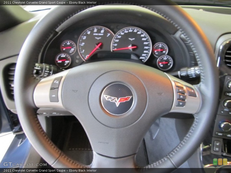 Ebony Black Interior Steering Wheel for the 2011 Chevrolet Corvette Grand Sport Coupe #50820975