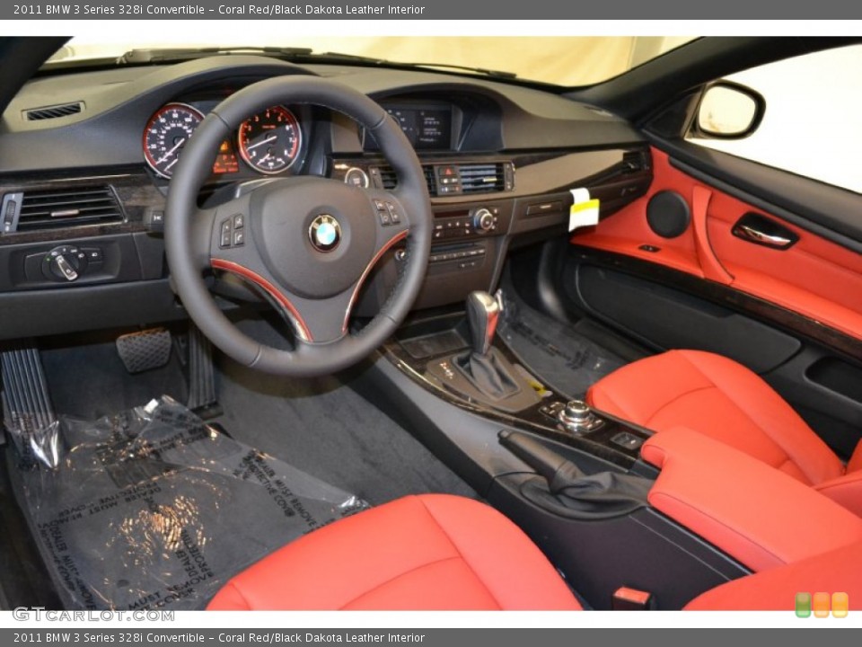 Coral Red/Black Dakota Leather Interior Prime Interior for the 2011 BMW 3 Series 328i Convertible #50852431