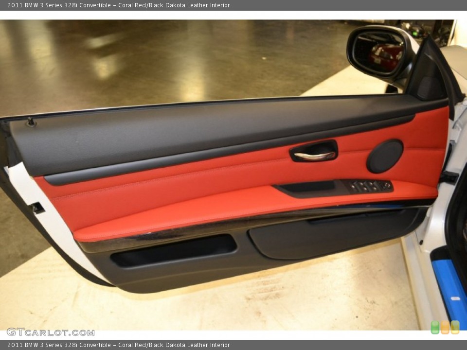 Coral Red/Black Dakota Leather Interior Door Panel for the 2011 BMW 3 Series 328i Convertible #50852521