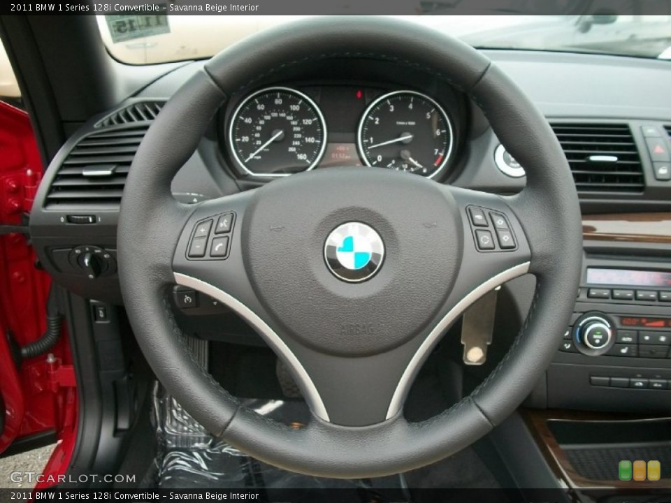 Savanna Beige Interior Steering Wheel for the 2011 BMW 1 Series 128i Convertible #51118397