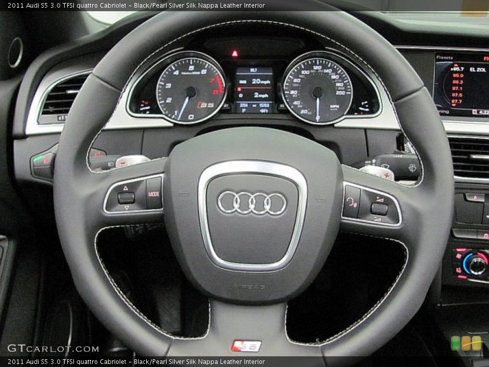 Black/Pearl Silver Silk Nappa Leather Interior Steering Wheel for the 2011 Audi S5 3.0 TFSI quattro Cabriolet #52232719