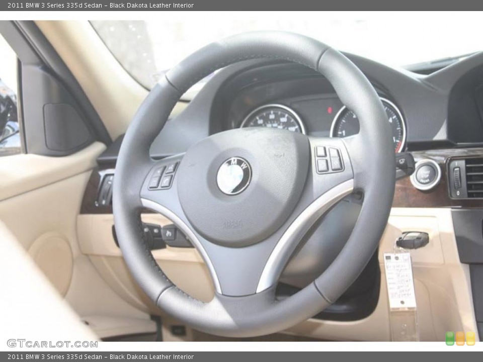 Black Dakota Leather Interior Steering Wheel for the 2011 BMW 3 Series 335d Sedan #52760736