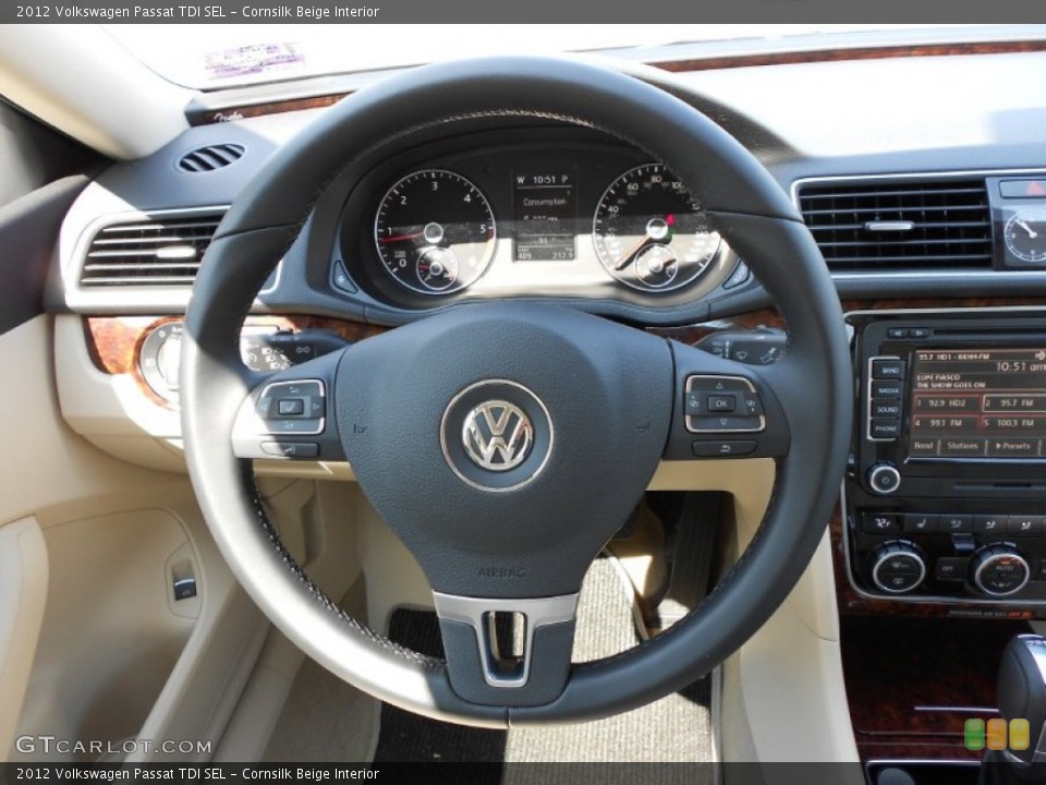 Cornsilk Beige Interior Steering Wheel for the 2012 Volkswagen Passat TDI SEL #53304396