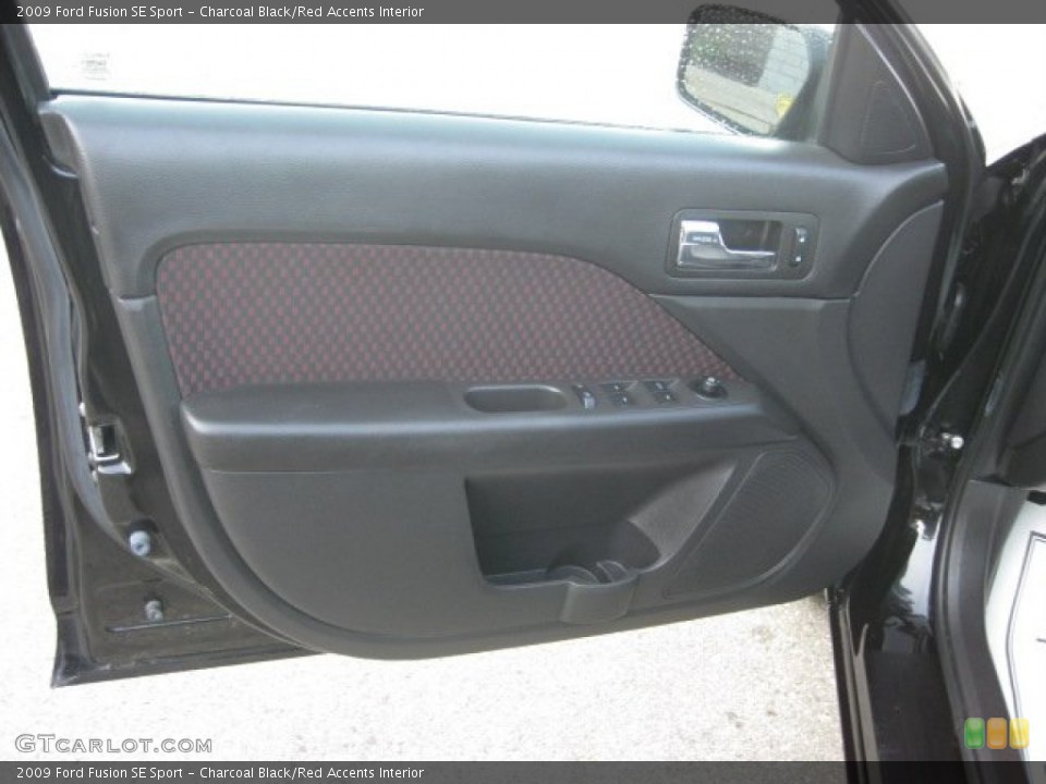 Charcoal Black/Red Accents Interior Door Panel for the 2009 Ford Fusion SE Sport #53421361