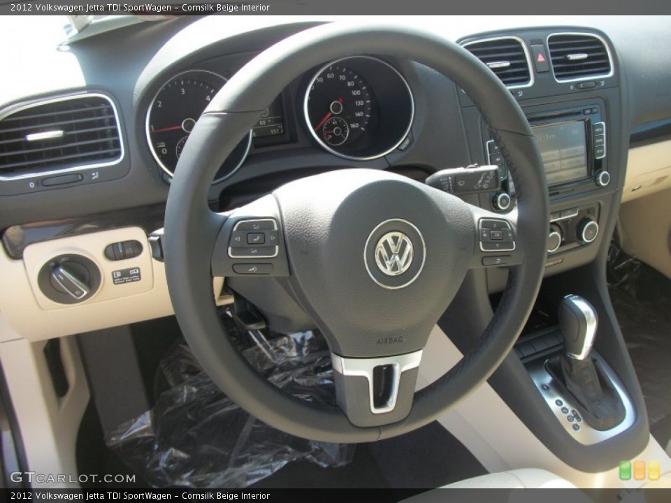 Cornsilk Beige Interior Steering Wheel for the 2012 Volkswagen Jetta TDI SportWagen #53583357