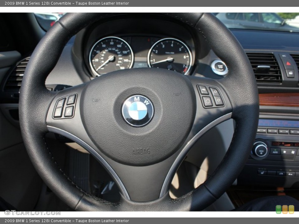 Taupe Boston Leather Interior Steering Wheel for the 2009 BMW 1 Series 128i Convertible #53615808