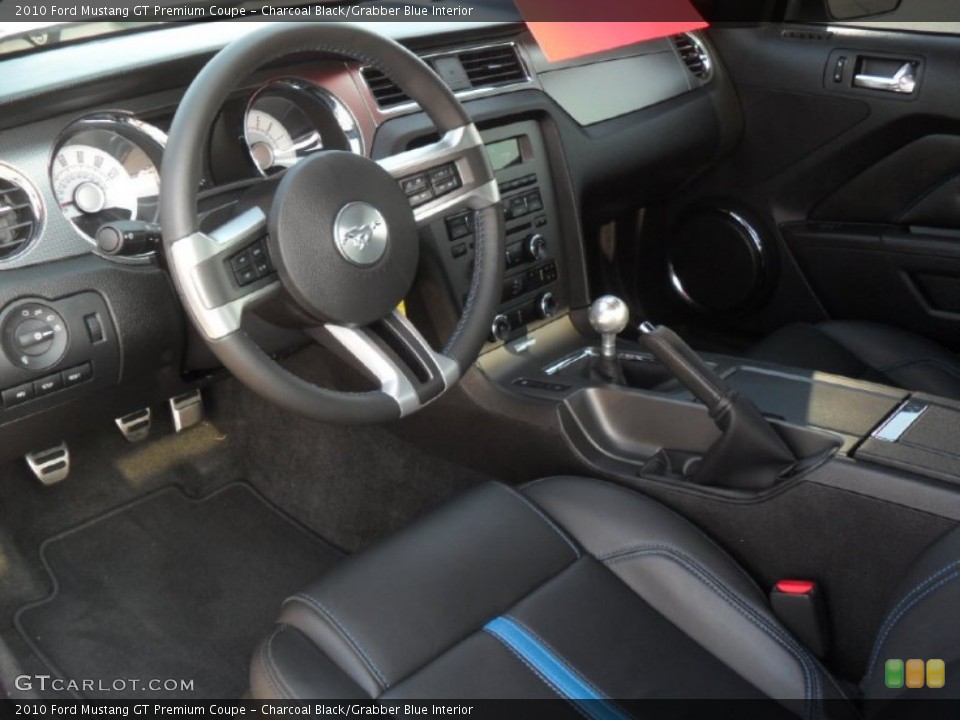 Charcoal Black/Grabber Blue Interior Prime Interior for the 2010 Ford Mustang GT Premium Coupe #53773694