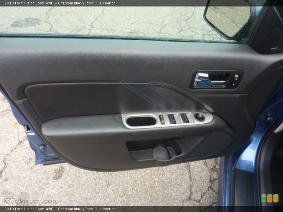 Charcoal Black/Sport Blue Interior Door Panel for the 2010 Ford Fusion Sport AWD #54078762
