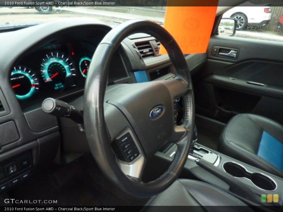 Charcoal Black/Sport Blue Interior Steering Wheel for the 2010 Ford Fusion Sport AWD #54078789