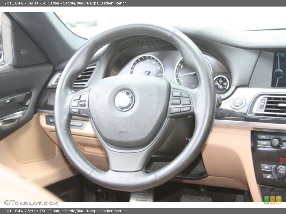 Saddle/Black Nappa Leather Interior Steering Wheel for the 2011 BMW 7 Series 750i Sedan #54288185