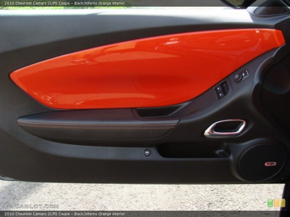 Black/Inferno Orange Interior Door Panel for the 2010 Chevrolet Camaro SS/RS Coupe #54458211