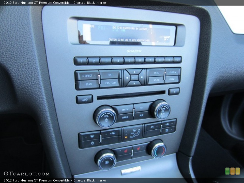 Charcoal Black Interior Controls for the 2012 Ford Mustang GT Premium Convertible #54555627