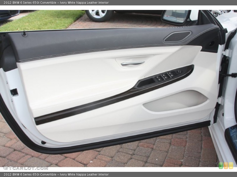 Ivory White Nappa Leather Interior Door Panel for the 2012 BMW 6 Series 650i Convertible #54874348