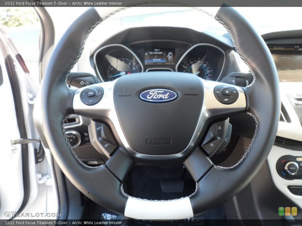 Arctic White Leather Interior Steering Wheel for the 2012 Ford Focus Titanium 5-Door #54954853