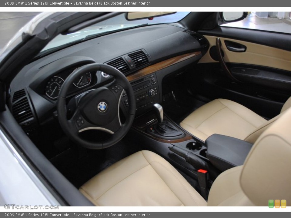 Savanna Beige/Black Boston Leather Interior Prime Interior for the 2009 BMW 1 Series 128i Convertible #55080220