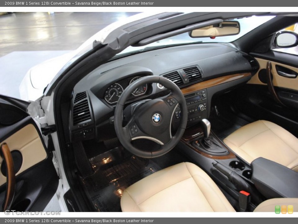 Savanna Beige/Black Boston Leather Interior Prime Interior for the 2009 BMW 1 Series 128i Convertible #55080256