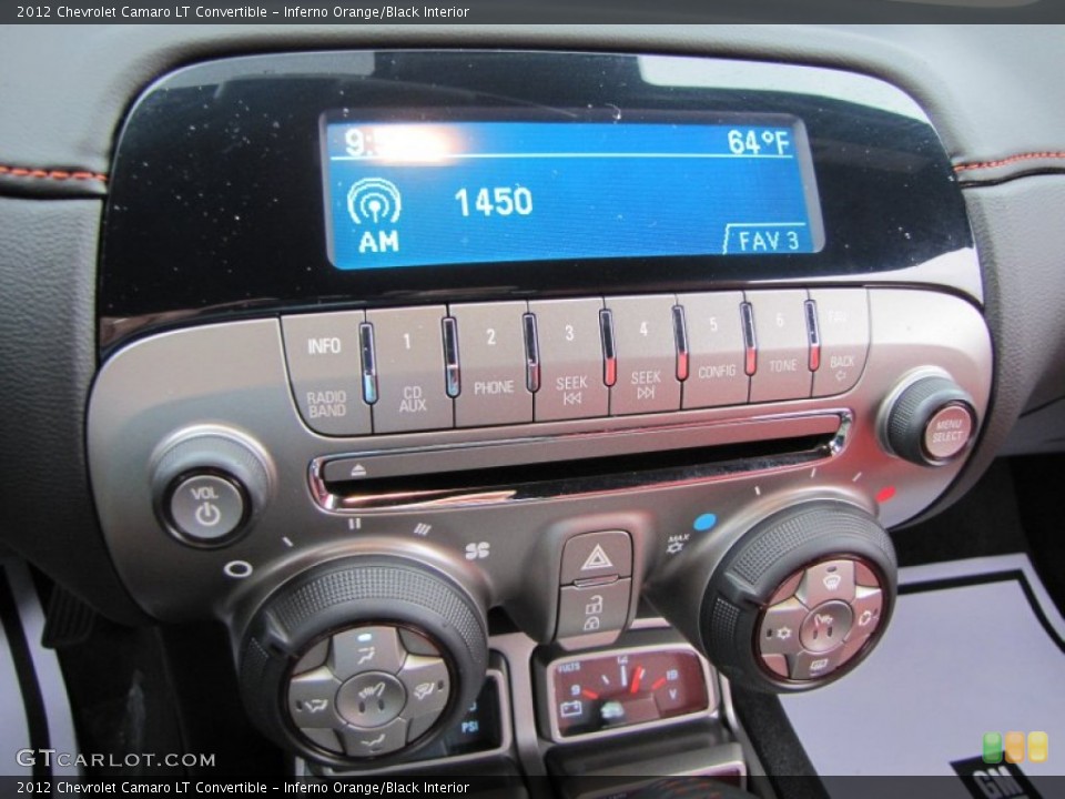 Inferno Orange/Black Interior Controls for the 2012 Chevrolet Camaro LT Convertible #55237891