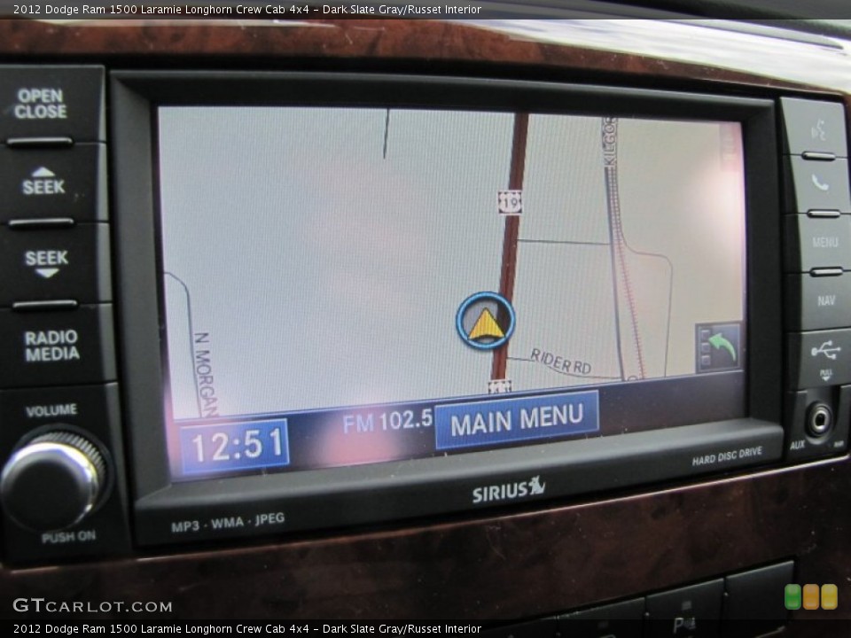Dark Slate Gray/Russet Interior Navigation for the 2012 Dodge Ram 1500 Laramie Longhorn Crew Cab 4x4 #55251334