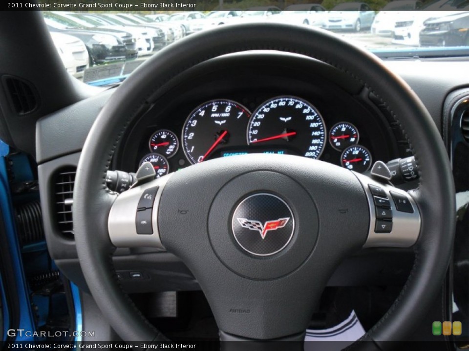 Ebony Black Interior Steering Wheel for the 2011 Chevrolet Corvette Grand Sport Coupe #55308712